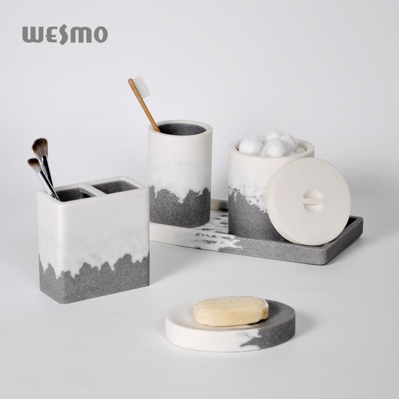 Nordic resin marble lotion dispenser bath set tumbler bathroom accessories set